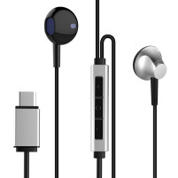 Луксозни дигитални стерео слушалки хендсфрий с USB TYPE-C порт оригинални BASEUS B51 за LG/HTC/XIAOMI/Huawei и други сребристи